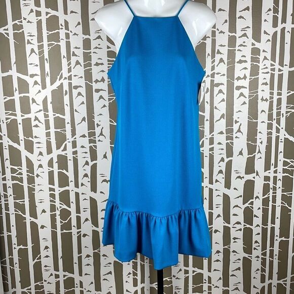 Trina Turk High Neck Ruffle Hem Mini Dress 2 - Picture 1 of 9